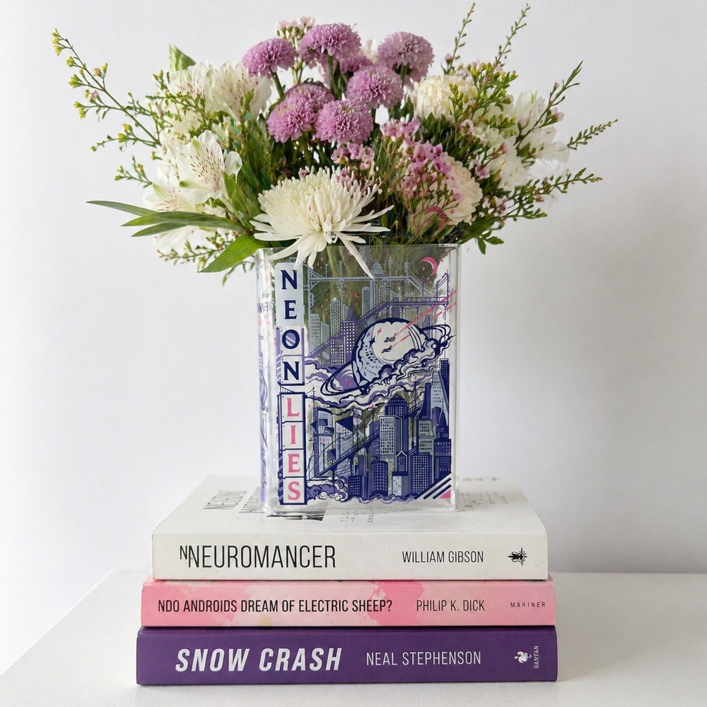 FairyLoot Neon Lies Book Vase Blue Purple Duckhymn Acrylic Decor